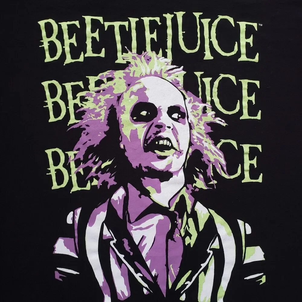 Beetlejuice Michael Keaton Size Large Mens 100% Cotton Black T-Shirt Movie Scary